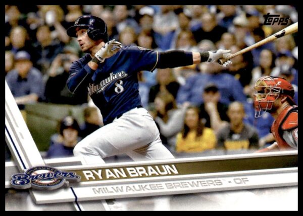 Ryan Braun 2017 Topps Series 1 baseball card, Milwaukee Brewers uniform, #220 action shot.