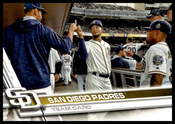 2017 Topps Padres #192: Player in action with jersey number and logo visible.