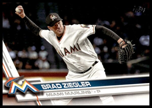 2017 Topps Series 2 Brad Ziegler Miami Marlins baseball card, number 538, front view.