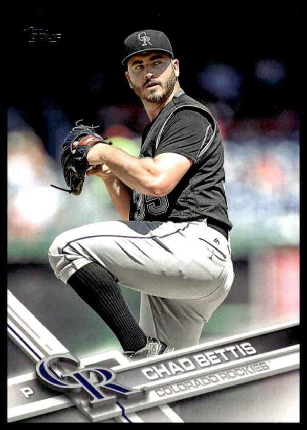 Chad Bettis 2017 Topps Series 2 Baseball Card #371, Colorado Rockies Pitching Action Shot.