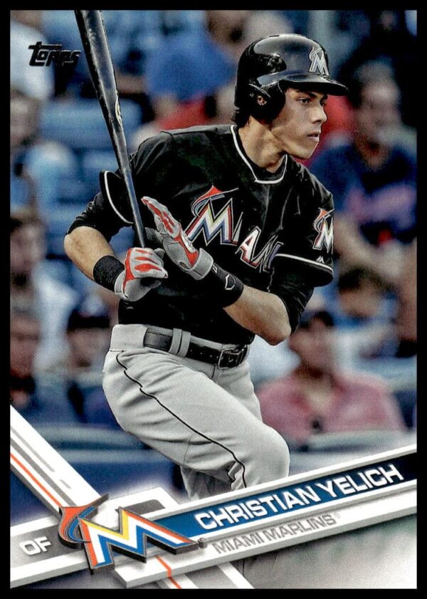 Christian Yelich 2017 Topps Series 2 baseball card #518, Miami Marlins uniform.