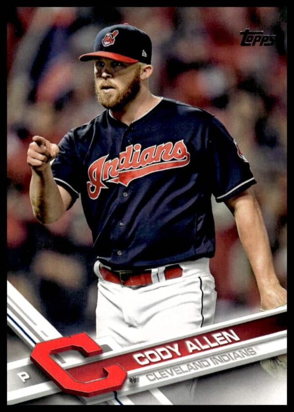 2017 Topps Cody Allen baseball card #436, capturing pitching action for Cleveland Indians.
