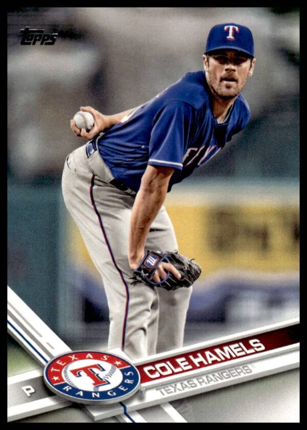 Cole Hamels 2017 Topps Card #640, Texas Rangers, mid-pitch in uniform.