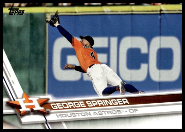2017 Topps Series 2 George Springer baseball card, front view, shows player mid-action.