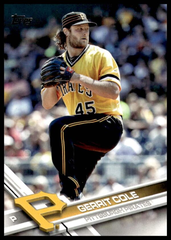 Gerrit Cole 2017 Topps Series 2 baseball card #587, showcasing pitcher in action.