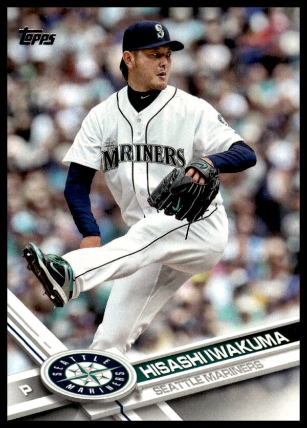 Hisashi Iwakuma 2017 Topps Series 2 baseball card, #464, pitcher in mid-action.