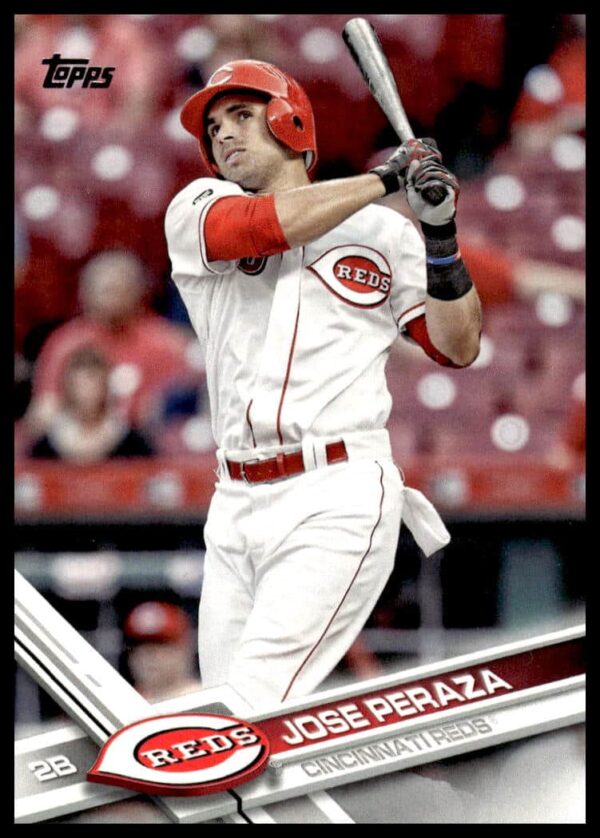 2017 Topps Series 2 Jose Peraza Baseball Card #506, featuring an action shot in Reds uniform.