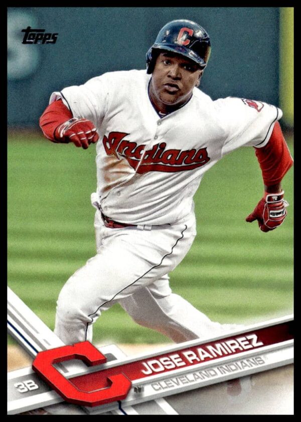 2017 Topps Series 2 card featuring Jose Ramirez, Cleveland Indians, in action.