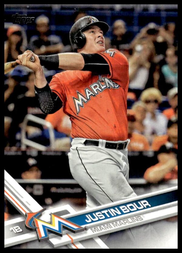 Justin Bour 2017 Topps Card #594 Front, Miami Marlins, Batting Stance