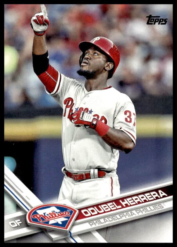 Odubel Herrera baseball card, 2017 Topps Series 2, Philadelphia Phillies, card #612.