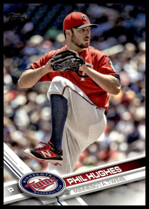 Phil Hughes pitching, Minnesota Twins, 2017 Topps Series 2 baseball card #379 front.