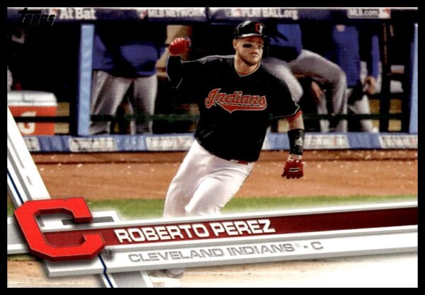 Roberto Perez 2017 Topps Series 2 Baseball Card #419 Front, Catcher Gear, Stadium Background