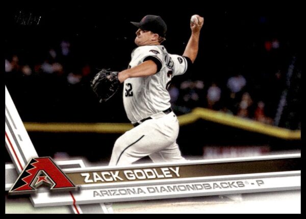 Zack Godley 2017 Topps Series 2 Baseball Card #387, Arizona Diamondbacks Pitching Stance.