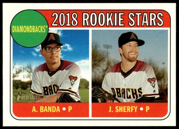Diamondbacks Rookie Stars 2018 Card: Anthony Banda & Jimmie Sherfy in Arizona uniforms.