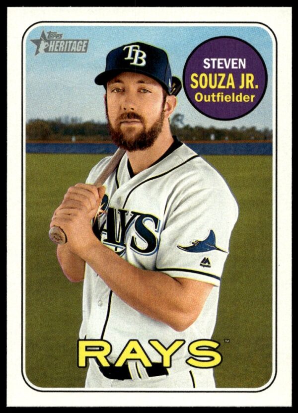 Steven Souza Jr. 2018 Topps Heritage baseball card in Arizona Diamondbacks uniform, bat on shoulder.