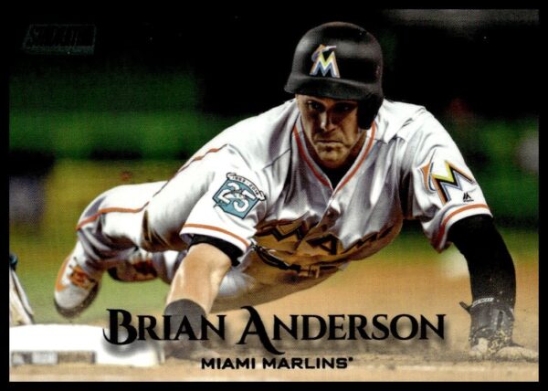 Miami Marlins Brian Anderson 2019 baseball card, dynamic action pose, Topps Stadium Club.