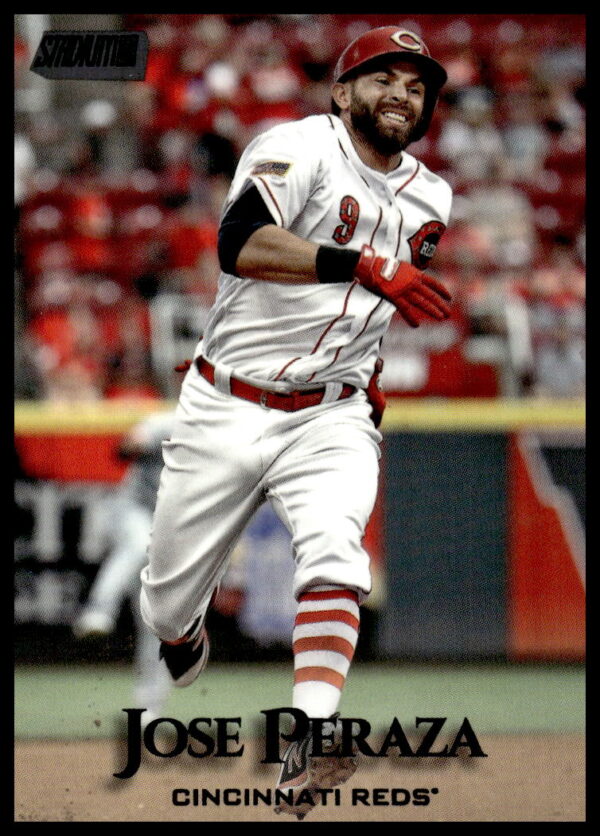 Jose Peraza Topps Stadium Club baseball card featuring action shot at Great American Ball Park.