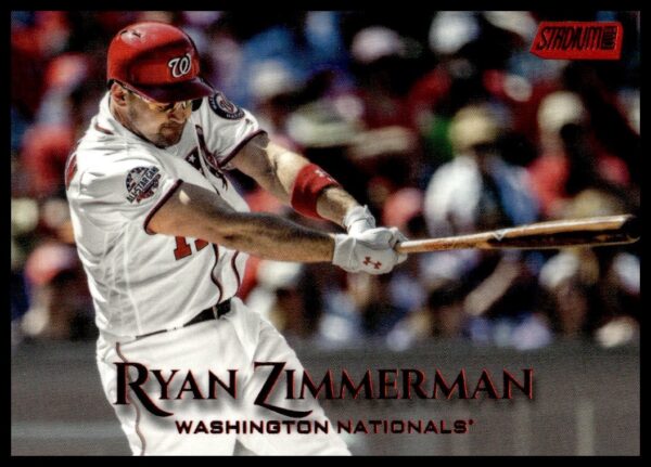 Ryan Zimmerman 2019 Topps Stadium Club card, Nationals uniform, in-game batting action.