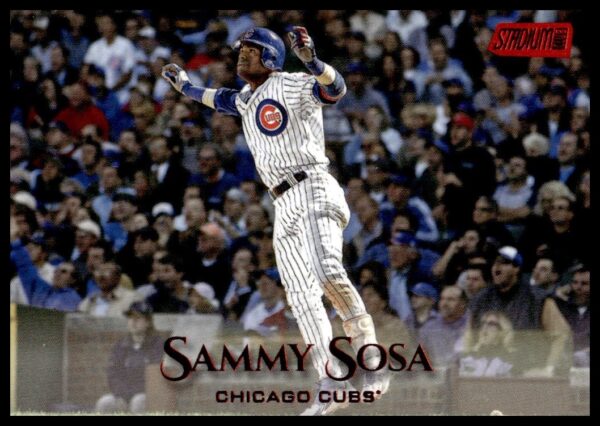 Sammy Sosa Cubs Baseball Card - Iconic Swing, 2019 Topps, Night Game Atmosphere.