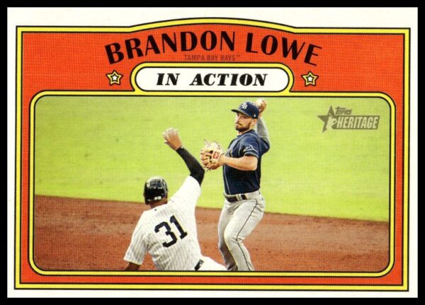 Brandon Lowe 2021 Topps Heritage Card #242, Tampa Bay Rays, vintage design.