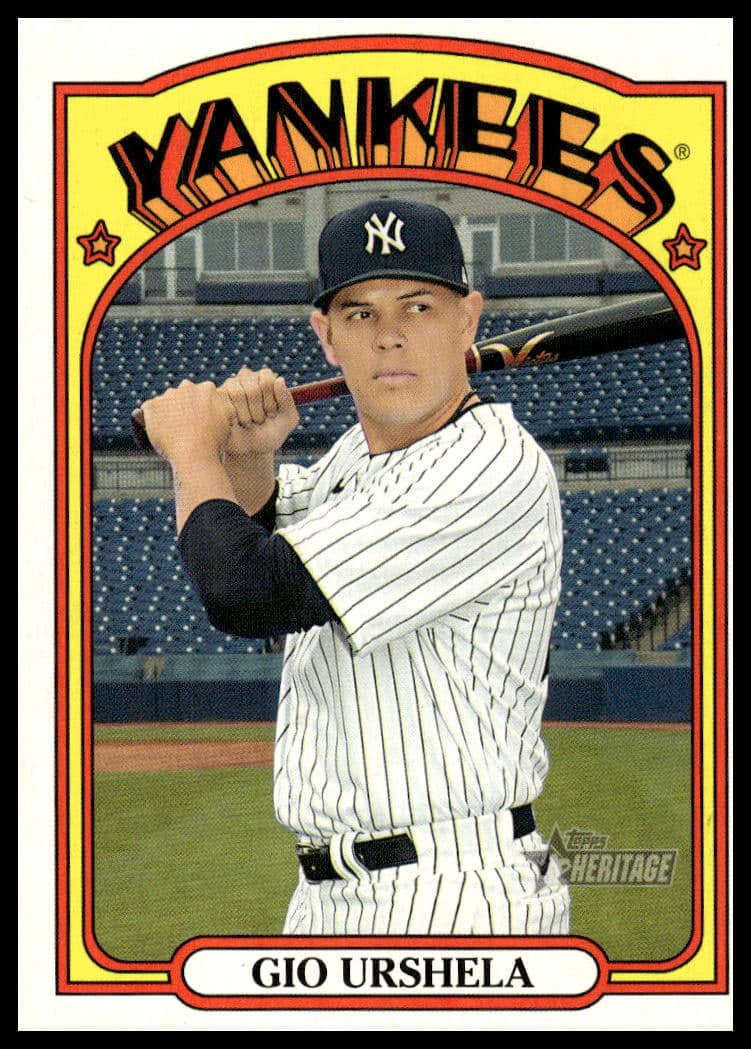 2021 Topps Heritage Gio Urshela baseball card #457 with vintage design.