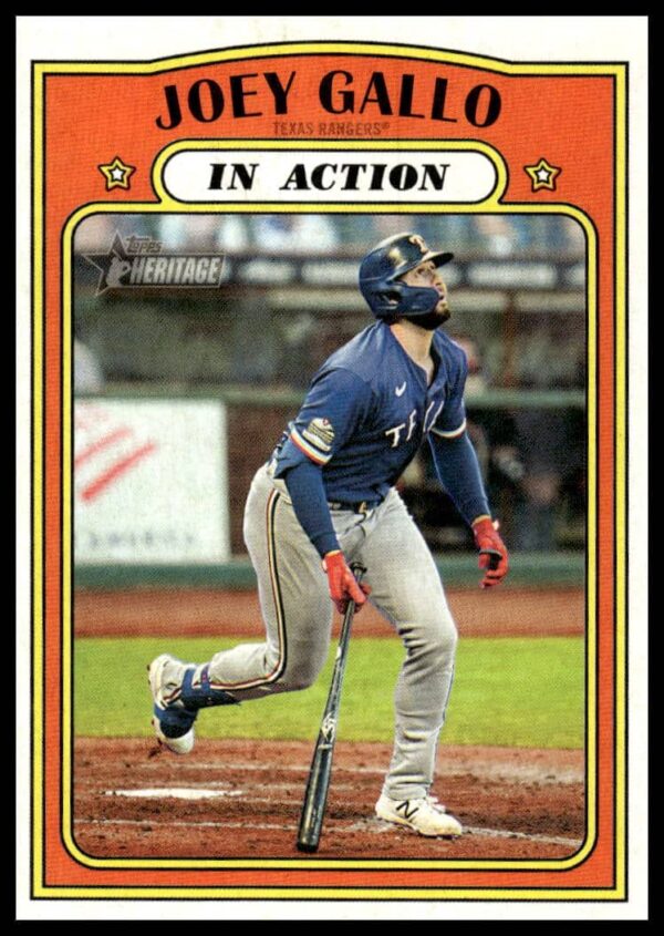 2021 Topps Heritage Joey Gallo Baseball Card #180, front view, featuring player portrait.