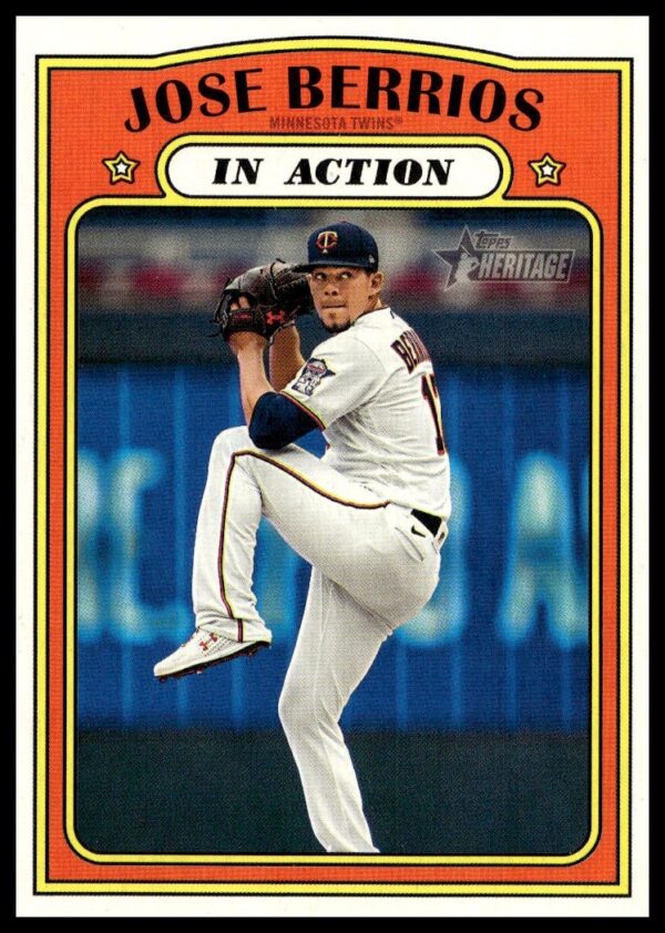 Jose Berrios 2021 Topps Heritage baseball card #114, Minnesota Twins, vintage style.