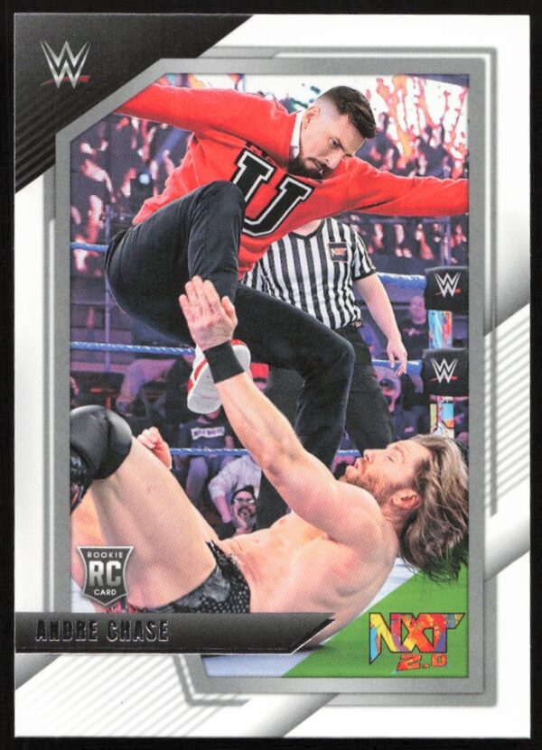 Andre Chase WWE trading card from 2022 Panini NXT 2.0 series showing intense match action.