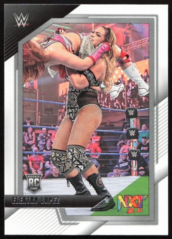Elektra Lopez performing a powerslam in WWE NXT womens wrestling match trading card.