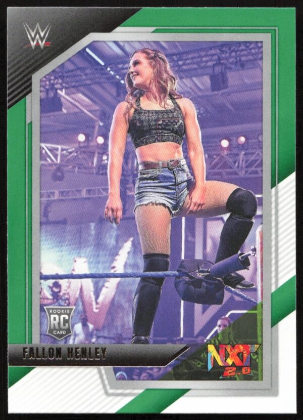 WWE NXT rookie card of Fallon Henley in-ring, 2022 Panini Green Edition.