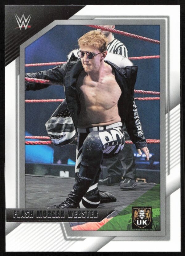 WWE trading card featuring Flash Morgan Webster in action with sleek design and red ring ropes.
