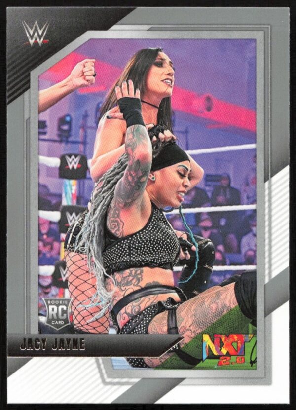 WWE NXT trading card featuring Jacy Jayne in action, showcasing intense wrestling flair.