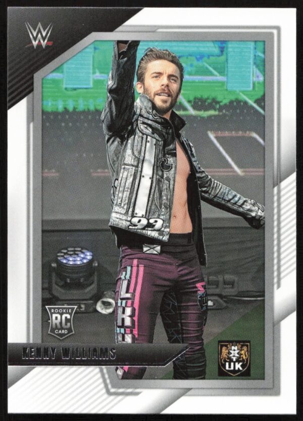 WWE NXT 2.0 rookie card of Kenny Williams with arena backdrop and dynamic pose.