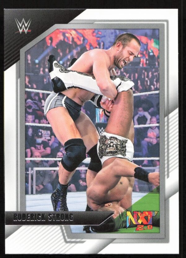 WWE NXT Roderick Strong trading card showcasing dynamic wrestling action in the ring.
