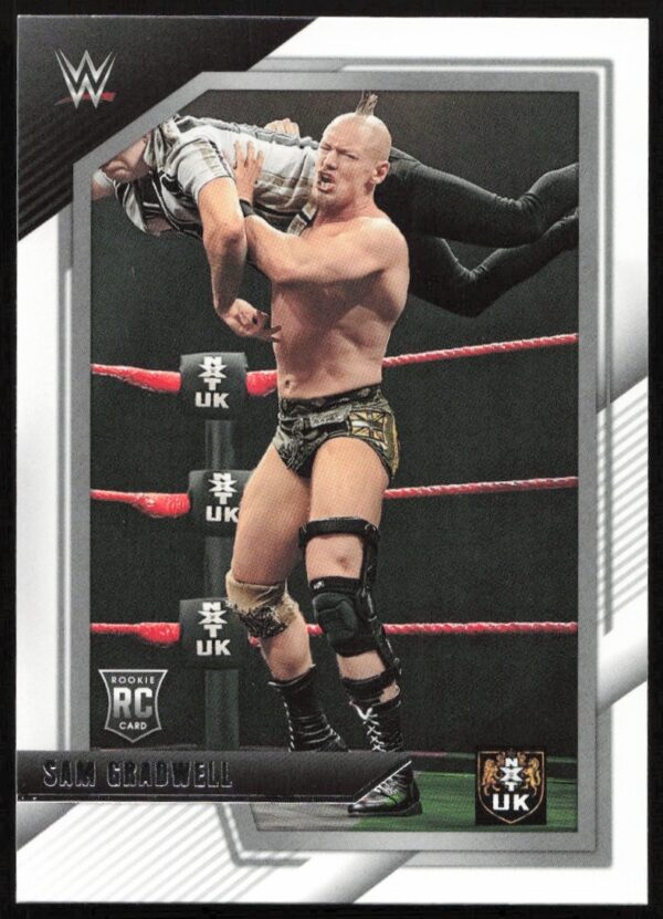 WWE NXT 2.0 card of Sam Gradwell with title belt, featuring bold design elements.