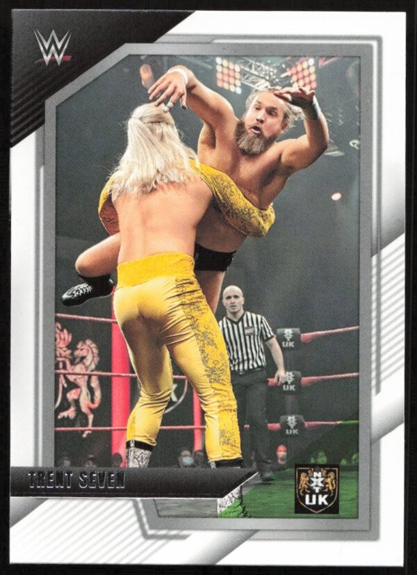 Trent Seven performing dramatic wrestling move on 2022 Panini NXT 2.0 trading card.