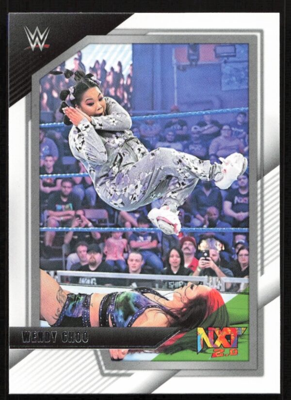 WWE NXT card: Wendy Choo in a mid-air acrobatic move, 2022.