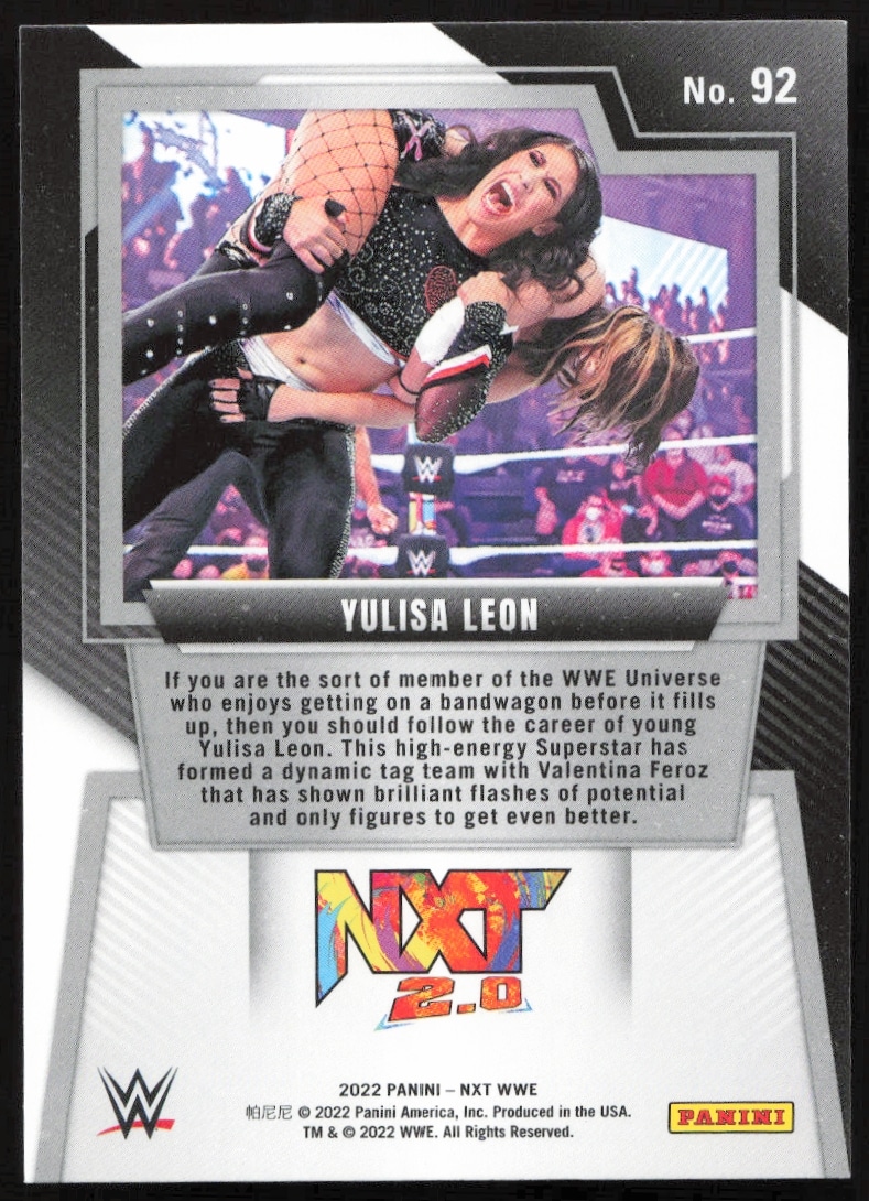 WWE NXT Yulisa Leon trading card #32 featuring dynamic action shot and career highlights.