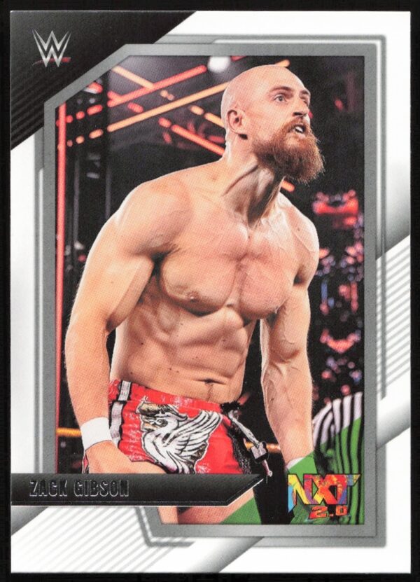 Zack Gibson WWE trading card from 2022 Panini NXT 2.0 series, showcasing red gear and intensity.