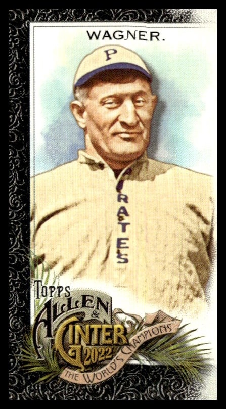 Vintage Honus Wagner baseball card, 2022 Topps Allen & Ginter series, sepia tones.