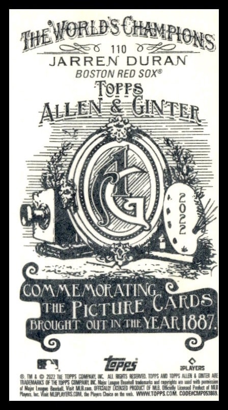 Vintage-style Topps card of cyclist Jarren Duran, echoing 19th-century tobacco card aesthetics.