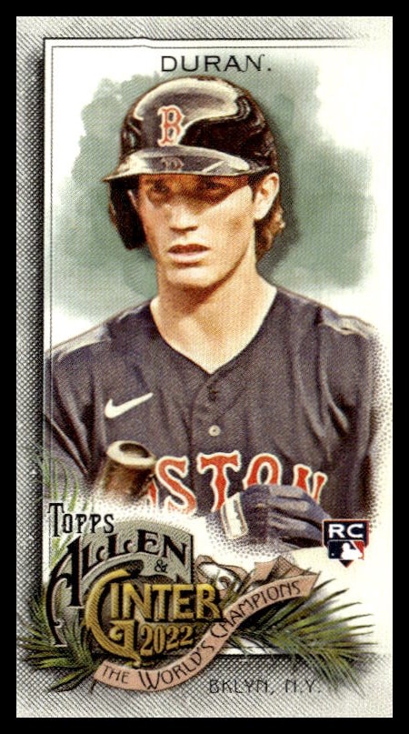 Jarren Duran 2022 Topps Allen & Ginter rookie card, Astros jersey, illustrated portrait.