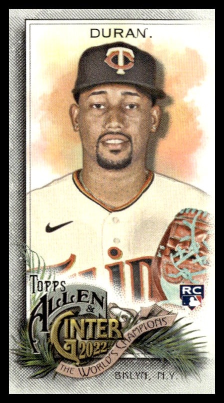 Jhoan Duran Twins Rookie Card, 2022 Topps Allen & Ginter, vintage design.
