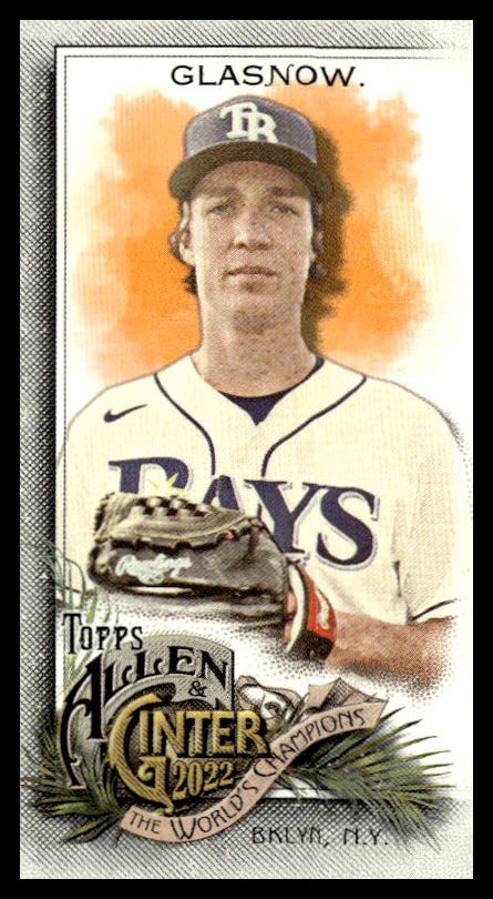 2022 Allen & Ginter card: Tyler Glasnow, Tampa Bay Rays pitcher, vintage art style.