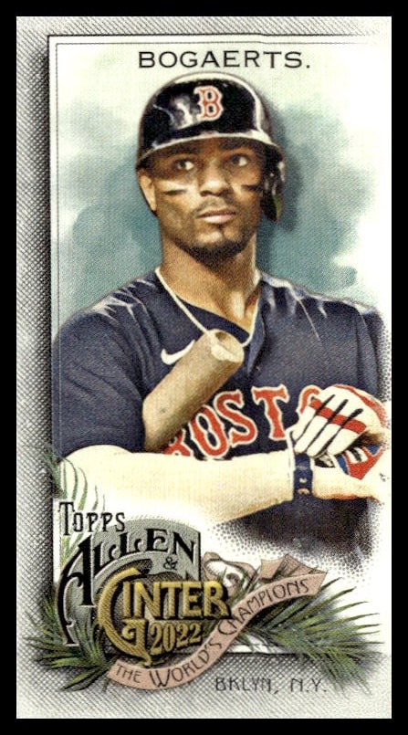 2022 Topps Allen & Ginter Xander Bogaerts trading card, Boston Red Sox, vintage style.