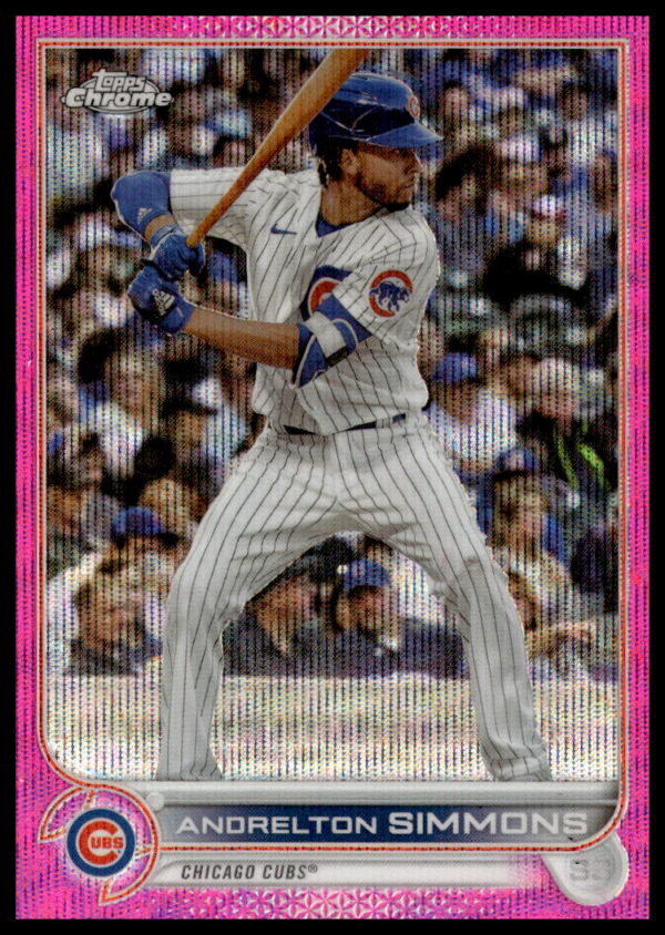 2022 Andrelton Simmons Pink Wave Refractor Card, Topps Chrome Update, vibrant collectible design.