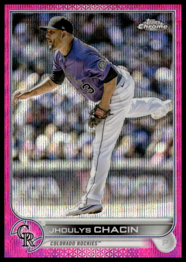 Jhoulys Chacin 2022 Topps Chrome Pink Wave Refractor baseball card, vibrant design, #USC96 front.