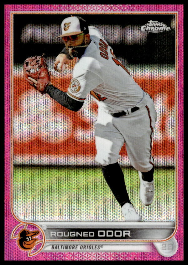 Rougned Odor 2022 Topps Chrome Pink Wave Refractor Card #USC152 featuring dynamic action shot.
