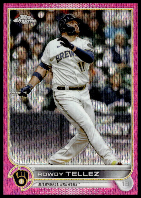 Rowdy Tellez 2022 Topps Chrome Pink Wave Refractor Card #USC86, vivid design capturing Tellez in action.