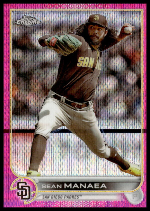 2022 Topps Chrome Sean Manaea Pink Wave Refractor Card Front View, #USC30.
